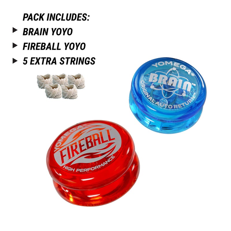 Yomega 2 Legendary Spinners The Original Yoyo with A Brain and Fireball Transaxle Yo-Yo for All Level String Trick Play + 5 Extra Strings (Fireball Red-Brain Blue) - Image 2